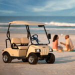 Couple on Date on the Beach with Villager Cart Parked